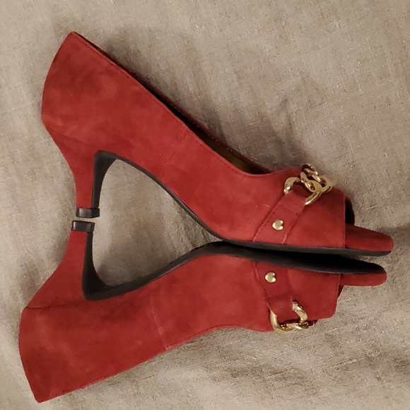 Aerosoles Heelrest Red Peep Toe Shoes 6M - Picture 5 of 7